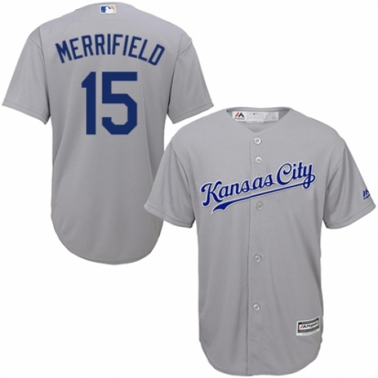 Men's Majestic Kansas City Royals 15 Whit Merrifield Replica Grey Road Cool Base MLB Jersey