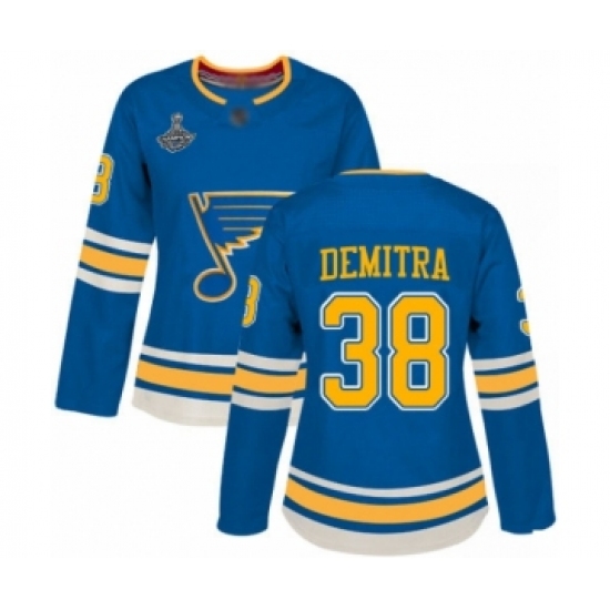 Women's St. Louis Blues 38 Pavol Demitra Authentic Navy Blue Alternate 2019 Stanley Cup Champions Hockey Jersey