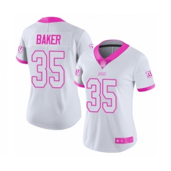 Women's New York Giants 35 Deandre Baker Limited White Pink Rush Fashion Football Jersey