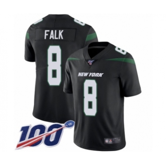 Men's New York Jets 8 Luke Falk Black Alternate Vapor Untouchable Limited Player 100th Season Football Jersey