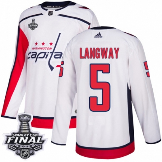 Youth Adidas Washington Capitals 5 Rod Langway Authentic White Away 2018 Stanley Cup Final NHL Jersey