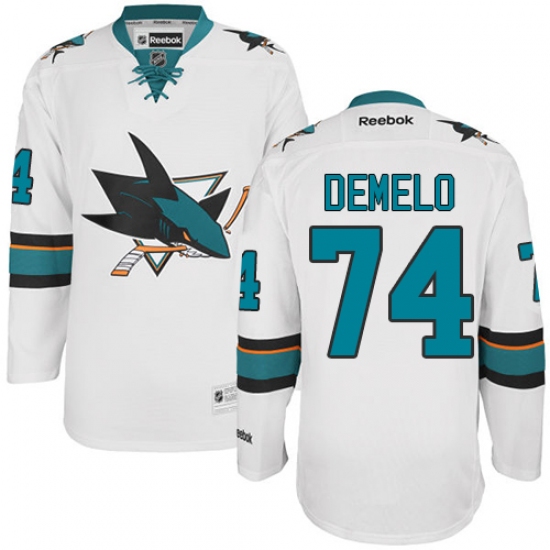 Women's Reebok San Jose Sharks 74 Dylan DeMelo Authentic White Away NHL Jersey