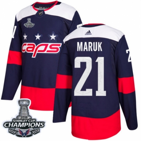 Youth Adidas Washington Capitals 21 Dennis Maruk Authentic Navy Blue 2018 Stadium Series 2018 Stanley Cup Final Champions NHL Jersey