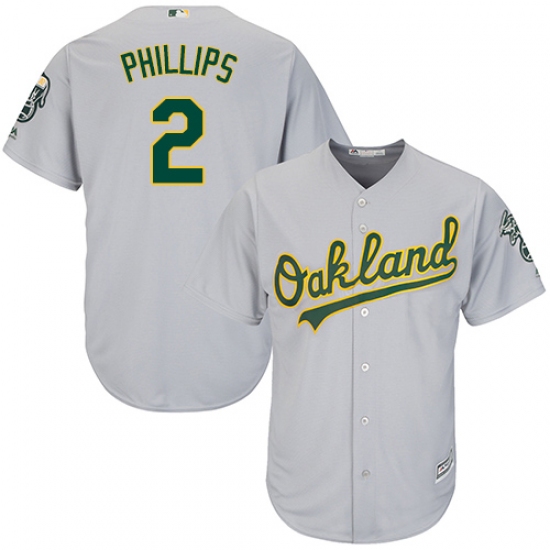 Men's Majestic Oakland Athletics 2 Tony Phillips Replica Grey Road Cool Base MLB Jersey