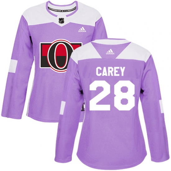 Women's Adidas Ottawa Senators 28 Paul Carey Authentic Purple Fights Cancer Practice NHL Jersey