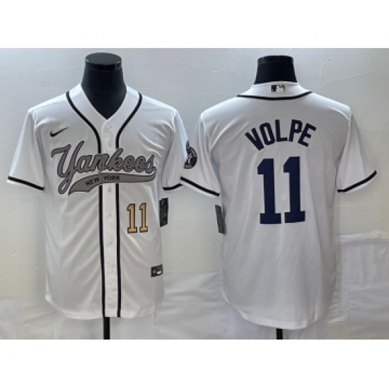Men's New York Yankees 11 Anthony Volpe Number White Cool Base Stitched Baseball Jersey