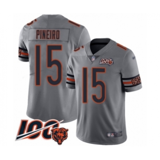 Youth Chicago Bears 15 Eddy Pineiro Limited Silver Inverted Legend 100th Season Football Jersey