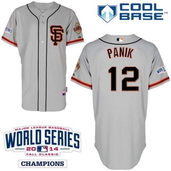 Youth Majestic San Francisco Giants 12 Joe Panik Authentic Grey Road 2 Cool Base w/2014 World Series Patch MLB Jersey