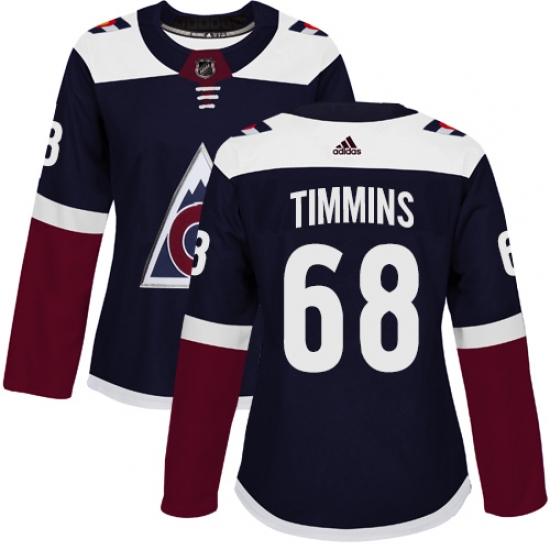 Women's Adidas Colorado Avalanche 68 Conor Timmins Authentic Navy Blue Alternate NHL Jersey