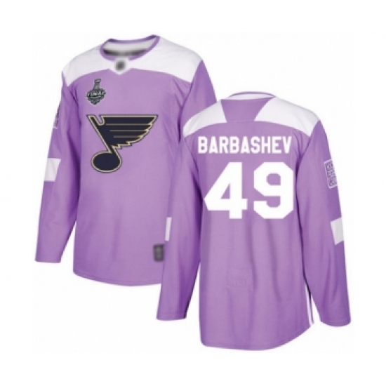 Youth St. Louis Blues 49 Ivan Barbashev Authentic Purple Fights Cancer Practice 2019 Stanley Cup Final Bound Hockey Jersey