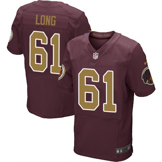 Men's Nike Washington Redskins 61 Spencer Long Elite Burgundy Red/Gold Number Alternate 80TH Anniversary NFL Jersey