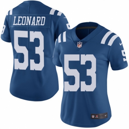 Women's Nike Indianapolis Colts 53 Darius Leonard Limited Royal Blue Rush Vapor Untouchable NFL Jersey