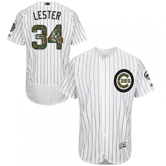 Men's Majestic Chicago Cubs 34 Jon Lester Authentic White 2016 Memorial Day Fashion Flex Base MLB Jersey