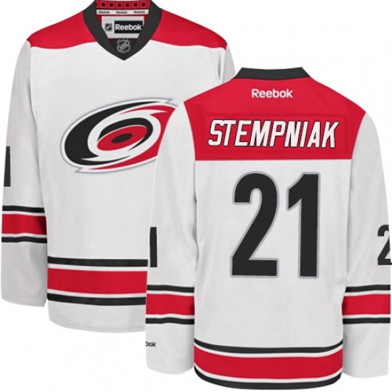 Men's Reebok Carolina Hurricanes 21 Lee Stempniak Authentic White Away NHL Jersey