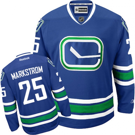 Men's Reebok Vancouver Canucks 25 Jacob Markstrom Premier Royal Blue Third NHL Jersey