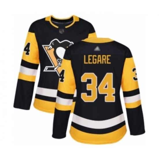 Women's Pittsburgh Penguins 34 Nathan Legare Authentic Black Home Hockey Jersey