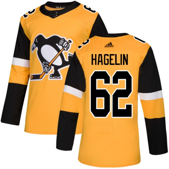 Men's Adidas Pittsburgh Penguins 62 Carl Hagelin Premier Gold Alternate NHL Jersey