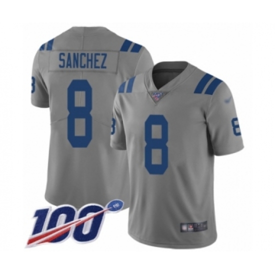 Youth Indianapolis Colts 8 Rigoberto Sanchez Limited Gray Inverted Legend 100th Season Football Jersey