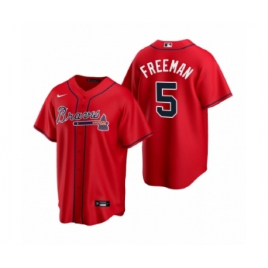 Men's Atlanta Braves 5 Freddie Freeman Nike Red 2020 Replica Alternate Jersey