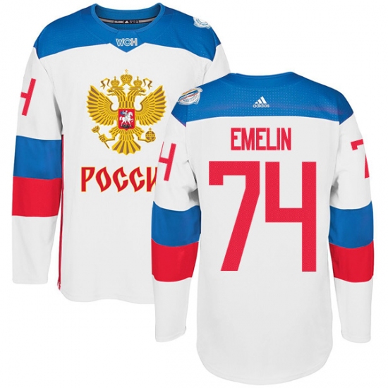 Men's Adidas Team Russia 74 Alexei Emelin Authentic White Home 2016 World Cup of Hockey Jersey