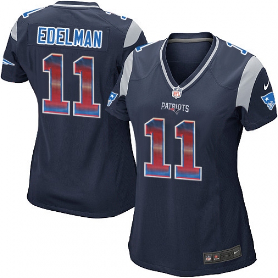 Women's Nike New England Patriots 11 Julian Edelman Limited Navy Blue Strobe NFL Jersey