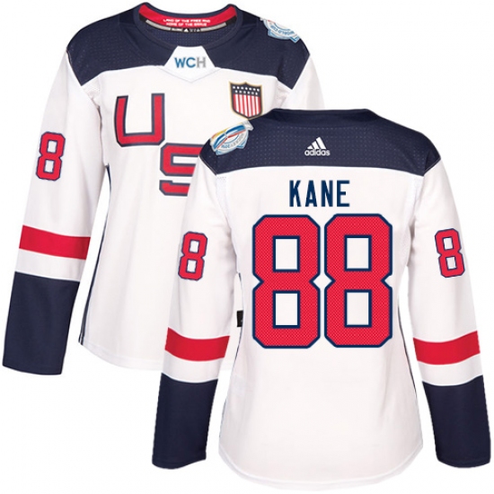 Women's Adidas Team USA 88 Patrick Kane Authentic White Home 2016 World Cup Hockey Jersey