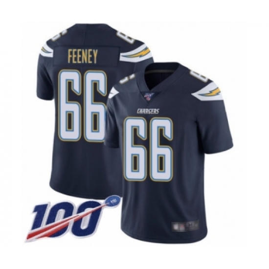 Men's Los Angeles Chargers 66 Dan Feeney Navy Blue Team Color Vapor Untouchable Limited Player 100th Season Football Jersey