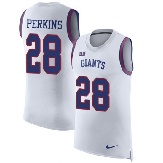 Men's Nike New York Giants 28 Paul Perkins Limited White Rush Player Name & Number Tank Top NFL Jersey