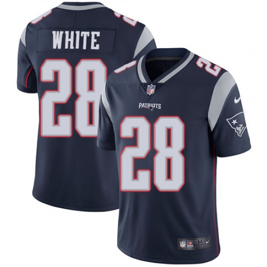 Men's Nike New England Patriots 28 James White Navy Blue Team Color Vapor Untouchable Limited Player NFL Jersey