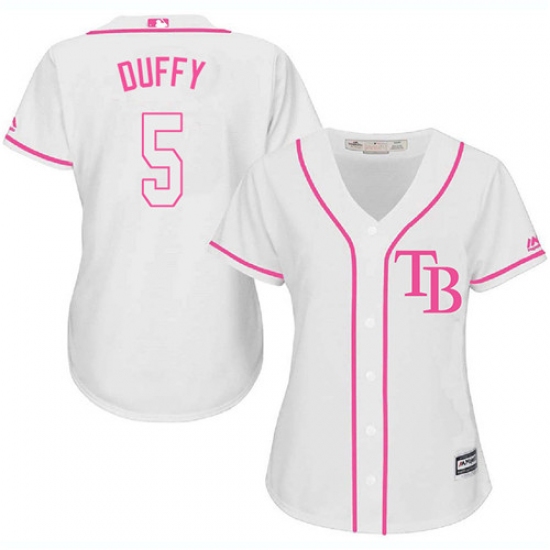 Women's Majestic Tampa Bay Rays 5 Matt Duffy Authentic White Fashion Cool Base MLB Jersey