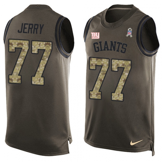 Men's Nike New York Giants 77 John Jerry Limited Green Salute to Service Tank Top NFL Jersey