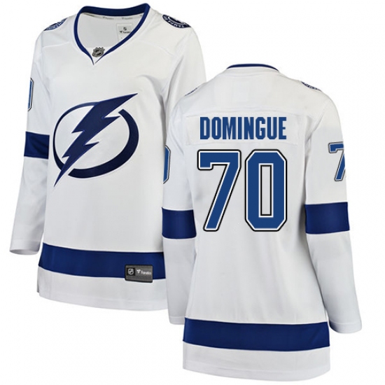 Women's Tampa Bay Lightning 70 Louis Domingue Fanatics Branded White Away Breakaway NHL Jersey