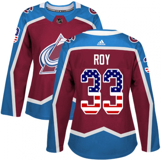 Women's Adidas Colorado Avalanche 33 Patrick Roy Authentic Burgundy Red USA Flag Fashion NHL Jersey