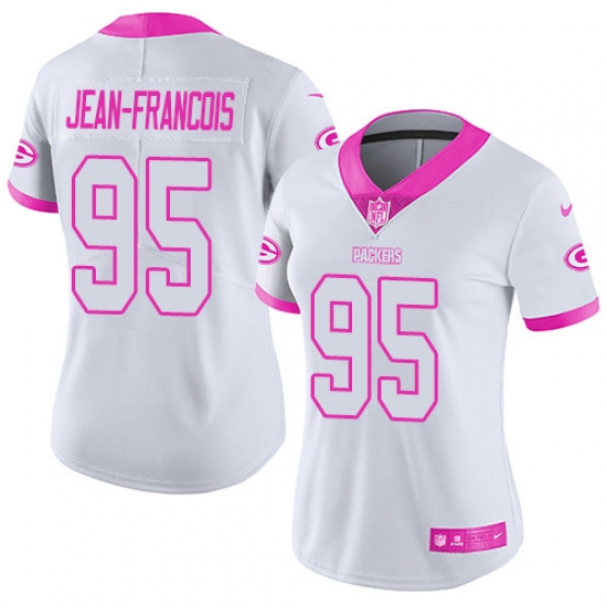 Women's Nike Green Bay Packers 95 Ricky Jean-Francois Limited White/Pink Rush Fashion NFL Jersey