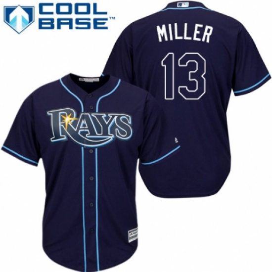 Youth Majestic Tampa Bay Rays 13 Brad Miller Authentic Navy Blue Alternate Cool Base MLB Jersey