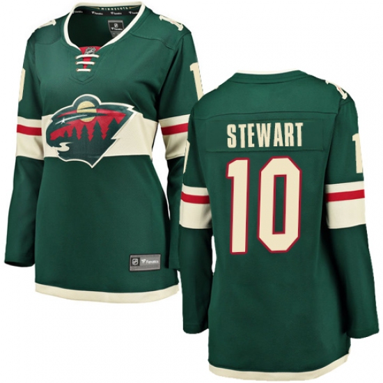 Women's Minnesota Wild 10 Chris Stewart Authentic Green Home Fanatics Branded Breakaway NHL Jersey