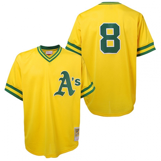 Men's Mitchell and Ness Oakland Athletics 8 Joe Morgan Replica Gold Throwback MLB Jersey