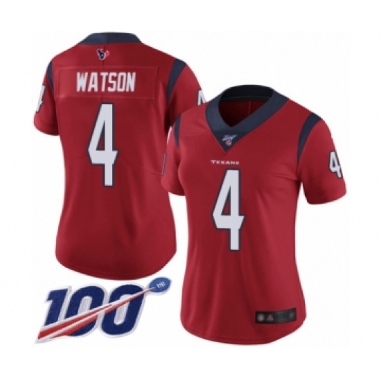 Women's Nike Houston Texans 4 Deshaun Watson Red Alternate Vapor Untouchable Limited Player 100th Season NFL Jersey