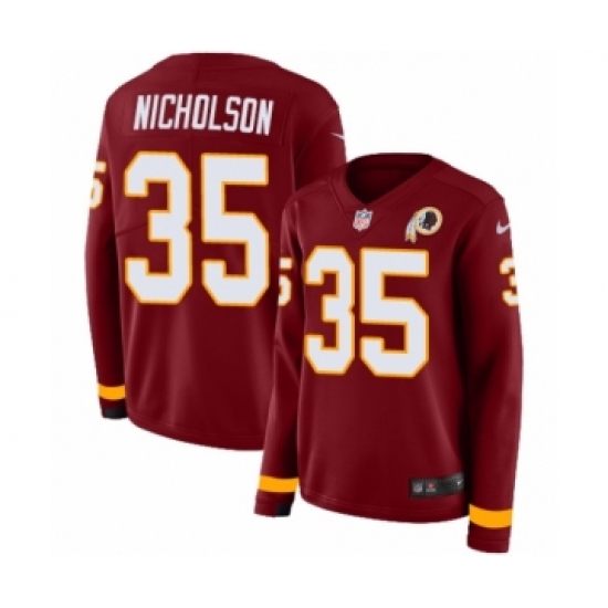 Women's Nike Washington Redskins 35 Montae Nicholson Limited Burgundy Therma Long Sleeve NFL Jersey