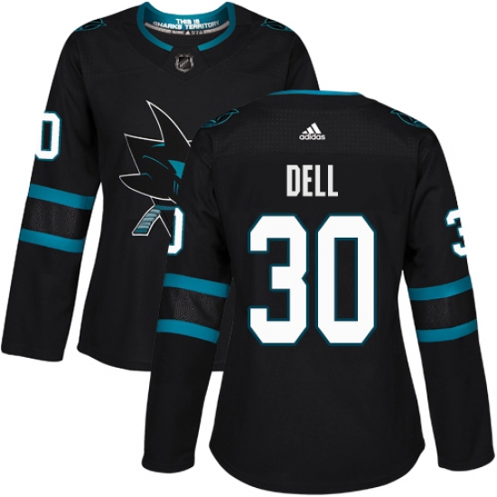 Women's Adidas San Jose Sharks 30 Aaron Dell Premier Black Alternate NHL Jersey