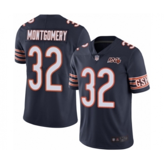 Men's Chicago Bears 32 David Montgomery Navy Blue Team Color 100th Season Limited Football Jersey