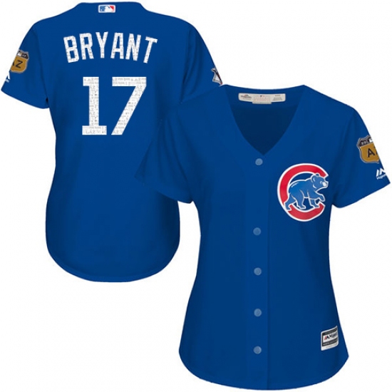 Women's Majestic Chicago Cubs 17 Kris Bryant Authentic Royal Blue 2017 Spring Training Cool Base MLB Jersey