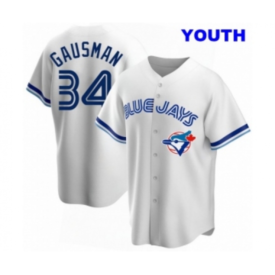 YOUTH TORONTO BLUE JAYS 34 KEVIN GAUSMAN WHITE HOME COOPERSTOWN COLLECTION JERSEY