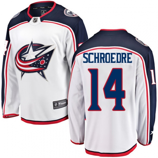 Men's Columbus Blue Jackets 14 Jordan Schroeder Fanatics Branded White Away Breakaway NHL Jersey