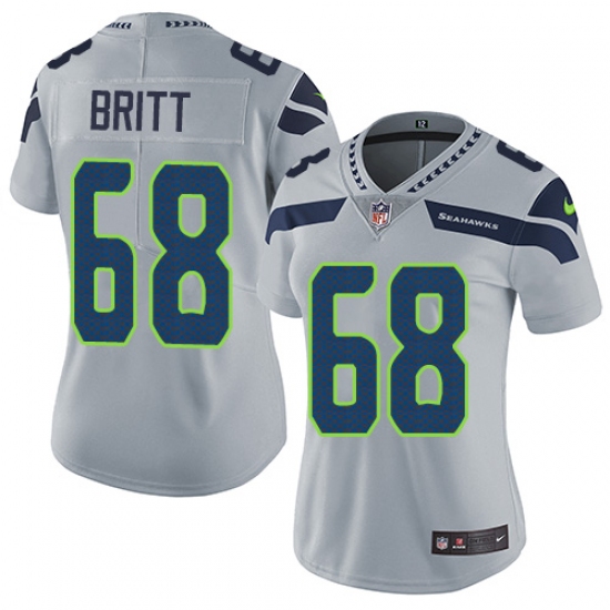 Women's Nike Seattle Seahawks 68 Justin Britt Grey Alternate Vapor Untouchable Limited Player NFL Jersey