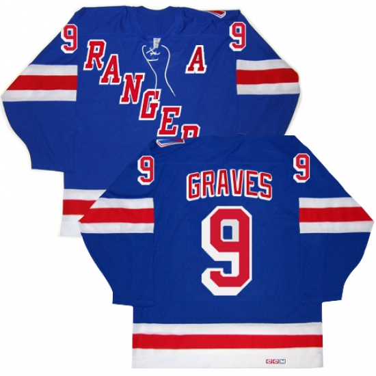 Men's CCM New York Rangers 9 Adam Graves Authentic Royal Blue New Throwback NHL Jersey