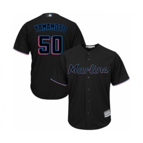 Youth Miami Marlins 50 Jordan Yamamoto Authentic Black Alternate 2 Cool Base Baseball Player Jersey