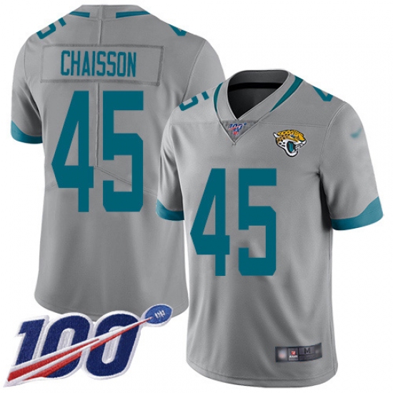 Youth Jacksonville Jaguars 45 K'Lavon Chaisson Silver Stitched NFL Limited Inverted Legend 100th Season Jersey