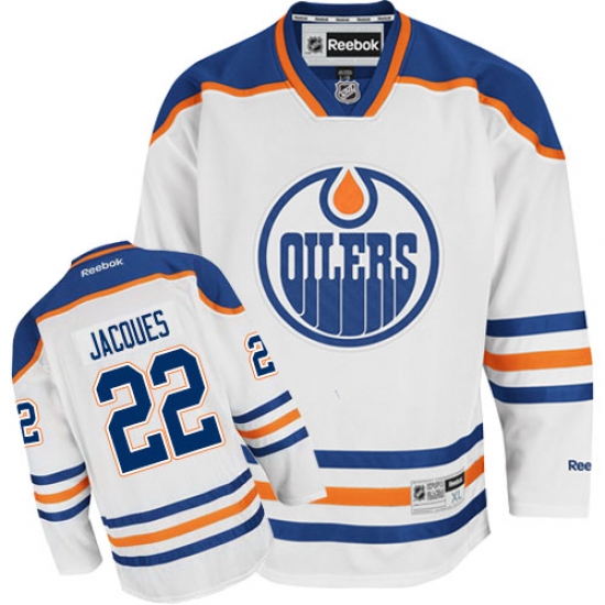 Men's Reebok Edmonton Oilers 22 Jean-Francois Jacques Authentic White Away NHL Jersey