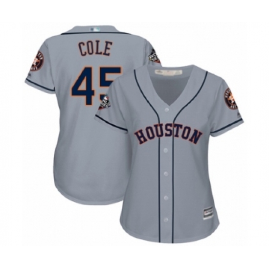 Women's Houston Astros 45 Gerrit Cole Authentic Grey Road Cool Base 2019 World Series Bound Baseball Jersey